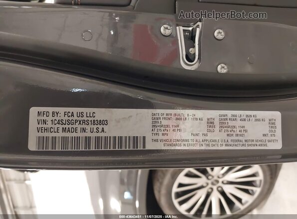 1C4SJSGPXRS183803 2024 JEEP GRAND WAGONEER L Gray Շարժիչի բաժամունքի տեսք