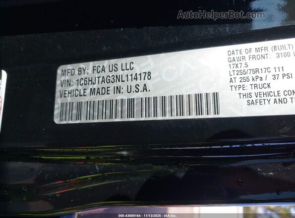 1C6HJTAG3NL114178 2022 JEEP GLADIATOR Black Engine compartment view