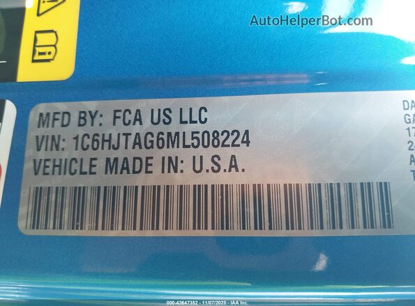 1C6HJTAG6ML508224 2021 JEEP GLADIATOR Blue 