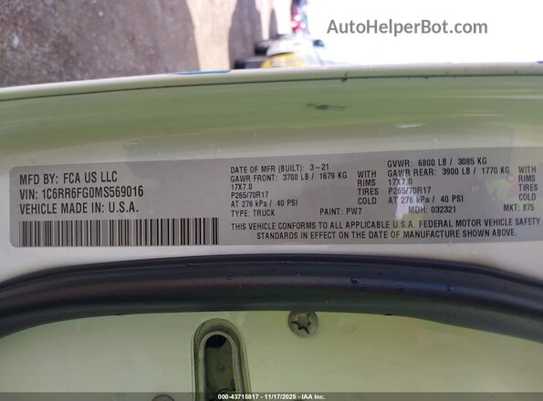 1C6RR6FG0MS569016 2021 RAM 1500 CLASSIC White Widok komory silnika
