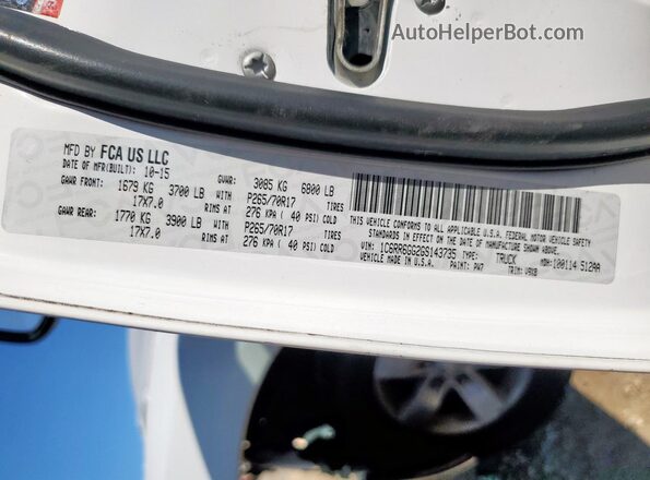 1C6RR6GG2GS143735 2016 RAM 1500 Белый Вид подкапотного пространства