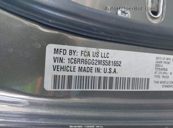 1C6RR6GG2MS581652 2021 RAM 1500 CLASSIC Green ძრავის განყოფილების ხედი