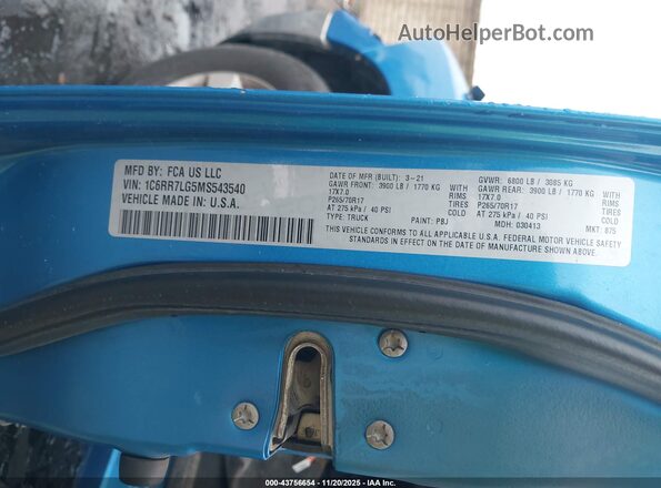 1C6RR7LG5MS543540 2021 RAM 1500 CLASSIC Синий Вид подкапотного пространства