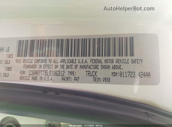 1C6RR7TT5LS106312 2020 RAM 1500 CLASSIC White Вид підкапотного простору