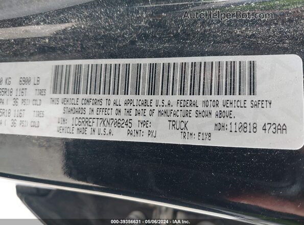 1C6RREFT7KN706245 2019 RAM 1500 Black 
