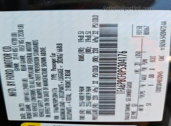 1FA6P8CF0P5304176 2023 FORD MUSTANG Black Вид наклейки з VIN-кодом