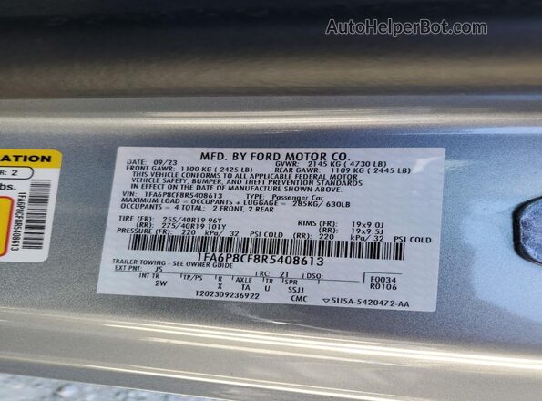 1FA6P8CF8R5408613 2024 FORD MUSTANG Silver Engine compartment view
