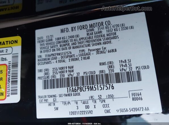 1FA6P8CF9M5157576 2021 FORD MUSTANG Black Вид підкапотного простору
