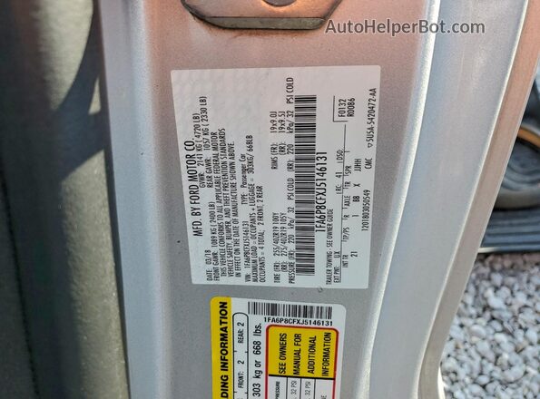 1FA6P8CFXJ5146131 2018 FORD MUSTANG Silver 