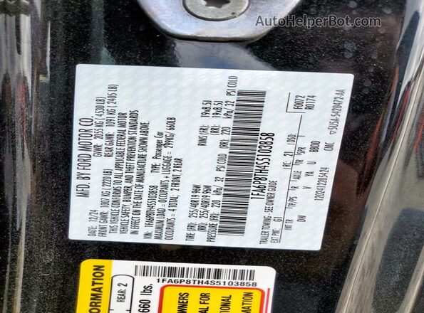 1FA6P8TH4S5103858 2025 FORD MUSTANG Black Շարժիչի բաժամունքի տեսք