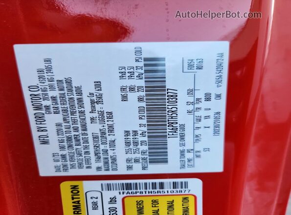 1FA6P8TH5R5103877 2024 FORD MUSTANG Red Widok komory silnika