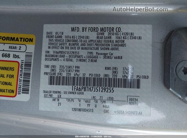 1FA6P8TH7J5129255 2018 FORD MUSTANG Silver Widok komory silnika