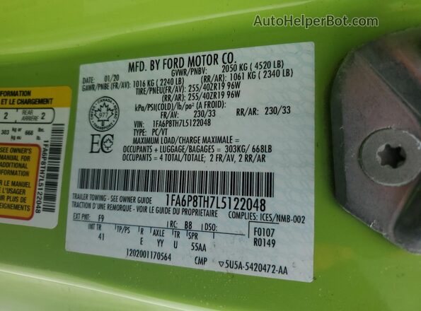 1FA6P8TH7L5122048 2020 FORD MUSTANG Green Engine compartment view