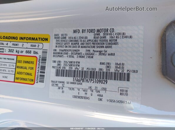 1FA6P8TH7P5109029 2023 FORD MUSTANG Белый 