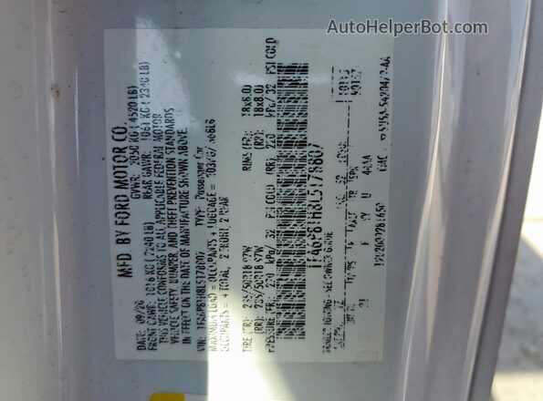 1FA6P8TH8L5178807 2020 FORD MUSTANG White Вид наклейки з VIN-кодом