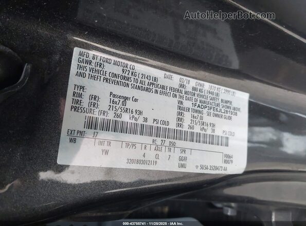 1FADP3FE6JL281938 2018 FORD FOCUS Серый Вид подкапотного пространства