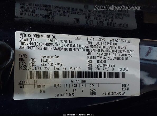 1FADP3L97GL406753 2016 FORD FOCUS ST Dark Blue Widok komory silnika