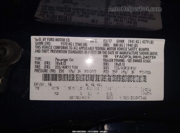 1FADP3L98HL240759 2017 FORD FOCUS ST Blue Widok komory silnika