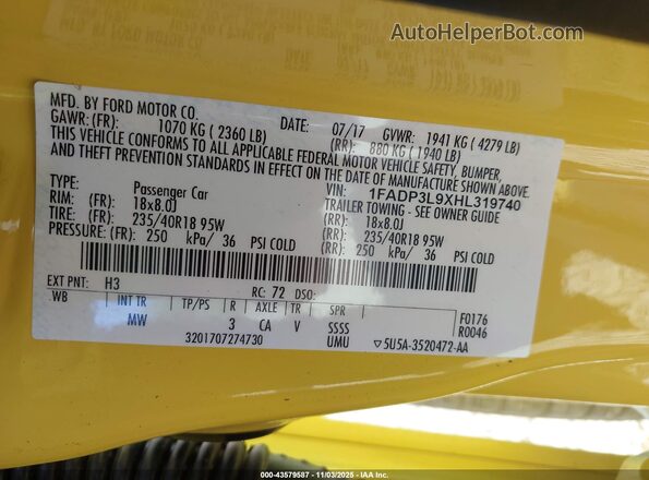 1FADP3L9XHL319740 2017 FORD FOCUS ST Yellow Շարժիչի բաժամունքի տեսք