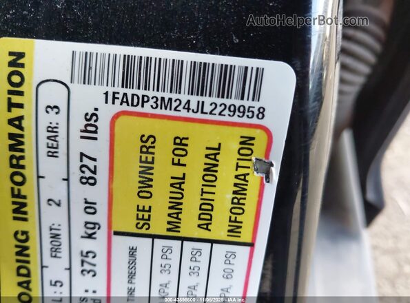 1FADP3M24JL229958 2018 FORD FOCUS Black 