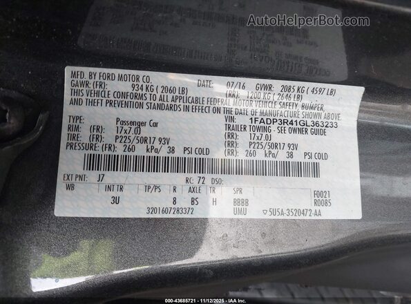 1FADP3R41GL363233 2016 FORD FOCUS ELECTRIC Серый Вид подкапотного пространства