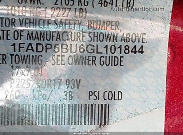 1FADP5BU6GL101844 2016 FORD C-MAX HYBRID Red Engine compartment view