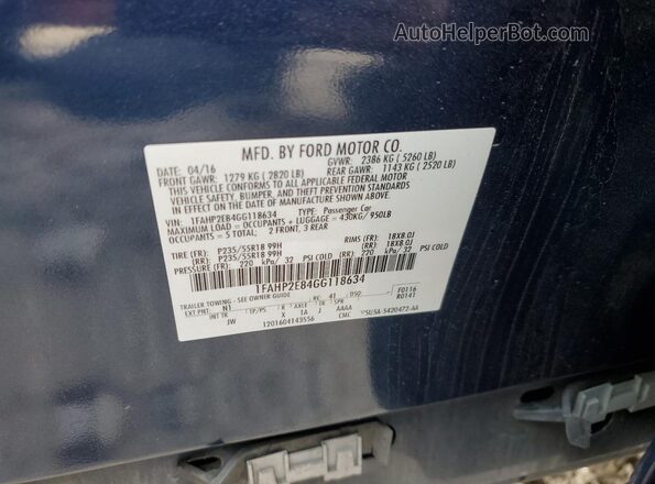 1FAHP2E84GG118634 2016 FORD TAURUS Blue Widok komory silnika
