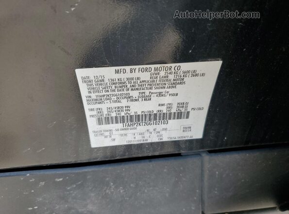 1FAHP2KT2GG102103 2016 FORD TAURUS Black Vista de la etiqueta del VIN