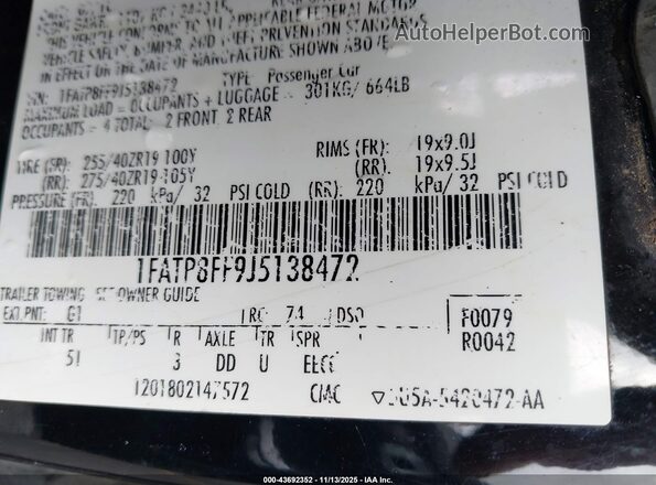 1FATP8FF9J5138472 2018 FORD MUSTANG Black 