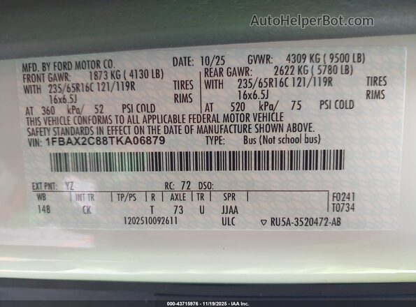 1FBAX2C88TKA06879 2026 FORD PASSENGER White Engine compartment view