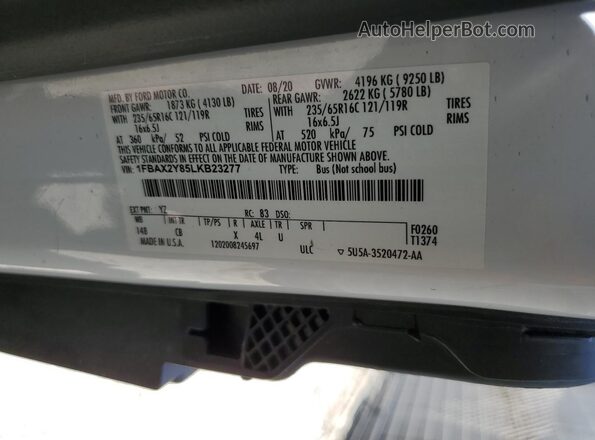 1FBAX2Y85LKB23277 2020 FORD PASSENGER Белый Панорамный вид салона 360°