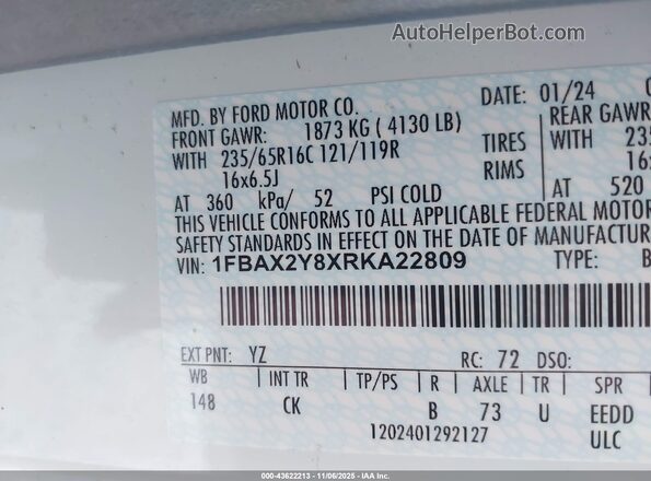 1FBAX2Y8XRKA22809 2024 FORD PASSENGER White Շարժիչի բաժամունքի տեսք