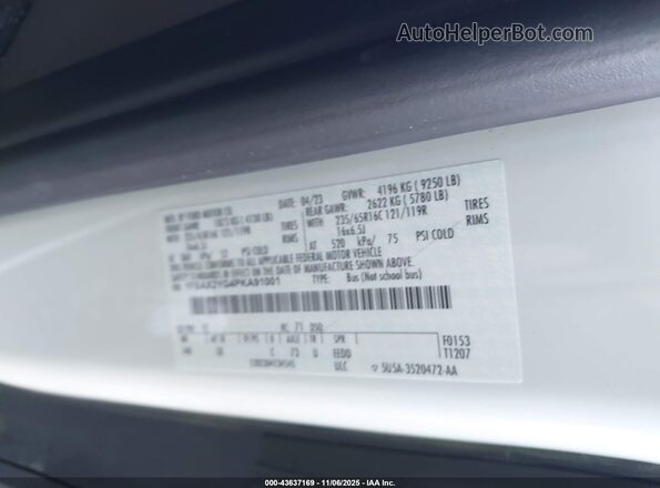 1FBAX2YG4PKA91001 2023 FORD PASSENGER White Вид підкапотного простору