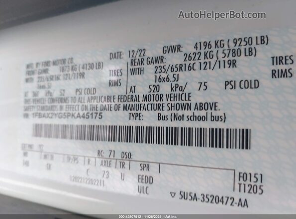 1FBAX2YG5PKA45175 2023 FORD PASSENGER Белый Вид подкапотного пространства