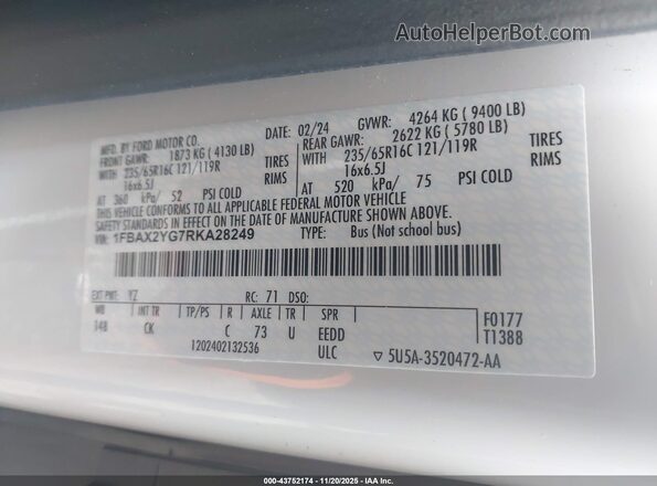 1FBAX2YG7RKA28249 2024 FORD PASSENGER White Շարժիչի բաժամունքի տեսք