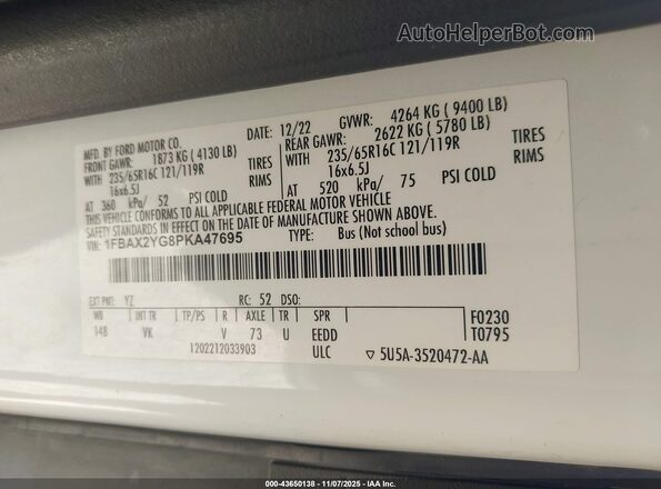 1FBAX2YG8PKA47695 2023 FORD PASSENGER White Շարժիչի բաժամունքի տեսք