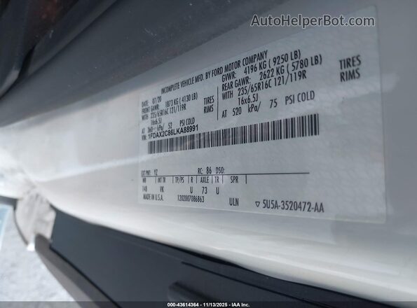 1FDAX2C86LKA88991 2020 FORD PASSENGER White 