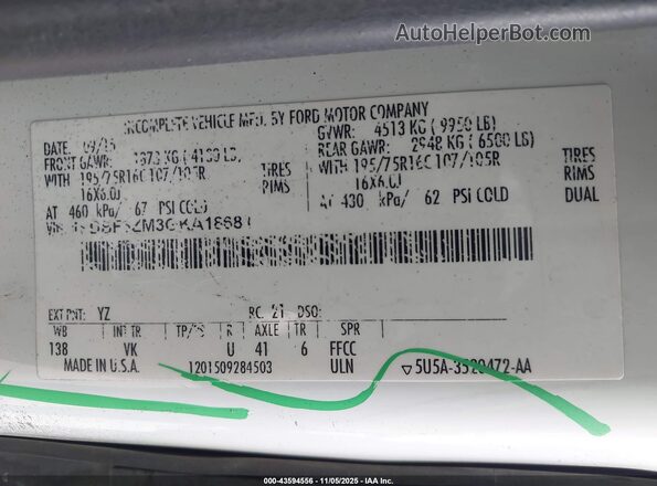 1FDBF6ZM3GKA18681 2016 FORD TRANSIT-350 Белый Вид подкапотного пространства