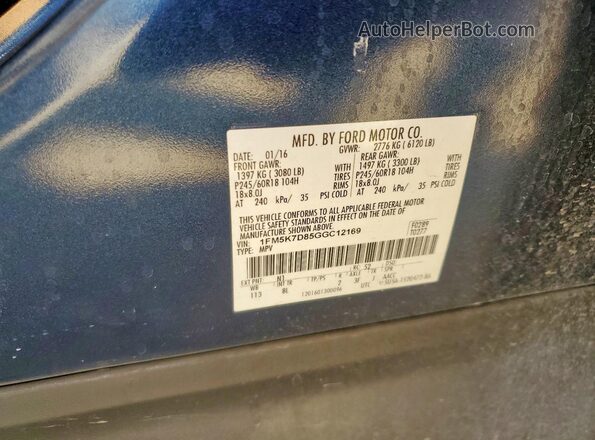1FM5K7D85GGC12169 2016 FORD FORD EXPLORER Blue VIN კოდის სტიკერის ხედი