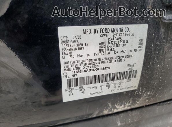 1FM5K8AB1LGC65578 2020 FORD FORD EXPLORER Black VIN კოდის სტიკერის ხედი
