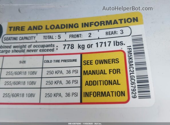 1FM5K8AC2LGC67929 2020 FORD POLICE INTERCEPTOR White Շարժիչի բաժամունքի տեսք