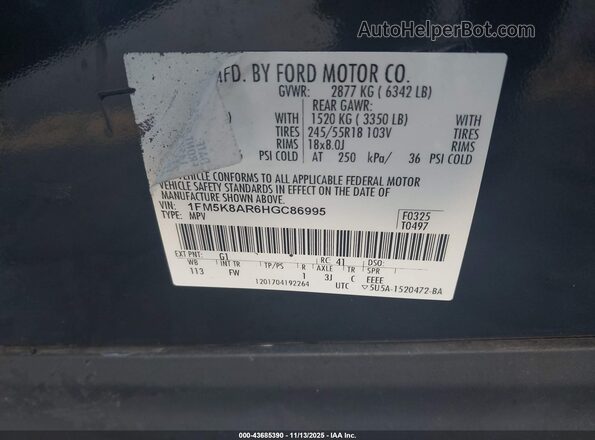 1FM5K8AR6HGC86995 2017 FORD UTILITY POLICE INTERCEPTOR Black Widok komory silnika