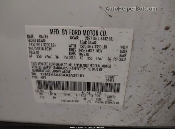 1FM5K8AR9GGA29151 2016 FORD UTILITY POLICE INTERCEPTOR Белый Вид подкапотного пространства