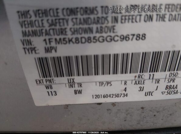 1FM5K8D85GGC96788 2016 FORD FORD EXPLORER Серебряный Вид подкапотного пространства