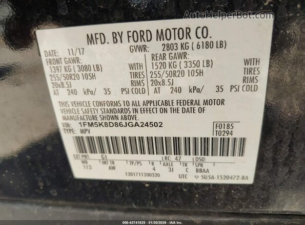1FM5K8D86JGA24502 2018 FORD FORD EXPLORER Black Engine compartment view