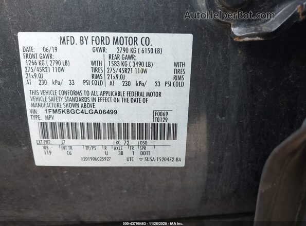 1FM5K8GC4LGA06499 2020 FORD FORD EXPLORER Pewter Вид підкапотного простору