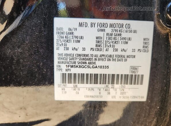 1FM5K8GC5LGA10335 2020 FORD FORD EXPLORER Black Սալոնի 360 աստիճան տեսք