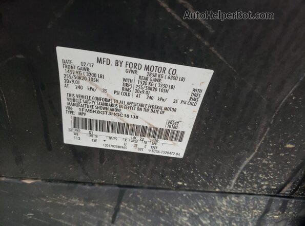 1FM5K8GT3HGC18138 2017 FORD FORD EXPLORER Black VIN կոդի պիտակի տեսք