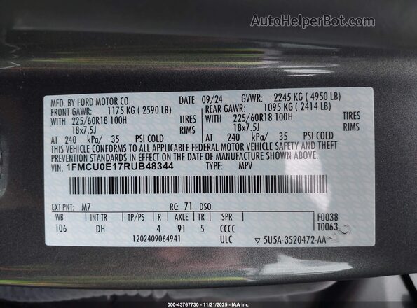 1FMCU0E17RUB48344 2024 FORD ESCAPE Gray Вид підкапотного простору