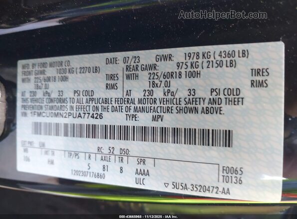 1FMCU0MN2PUA77426 2023 FORD ESCAPE Black ძრავის განყოფილების ხედი